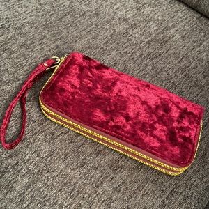 Womens Velvety Gold-Tone Accent Wallet